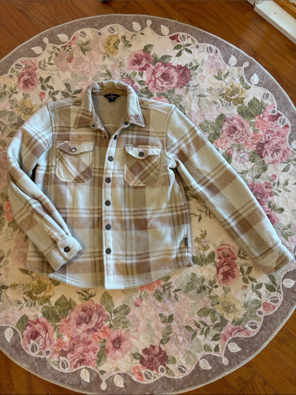 Eddie Bauer Cream and Tan Plaid Sherpa-Lined Kids Jacket